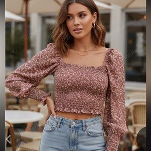 Die & More size small dusty rose floral smocked boho top